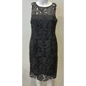 Adrianna Papell Lace Sheath Formal Dress Size 10P‎ Gray Lined Mother of Bride